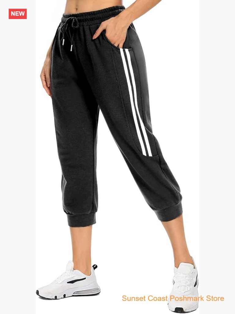 Womens Capri Sweatpants Drawstring Workout Yoga Joggers With Pockets